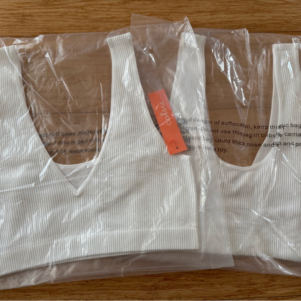 White Ribbed Tank Top/ sport bra TWO